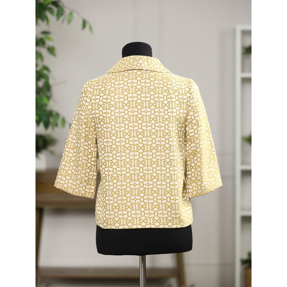 Milly Geometric Print Blazer Gold Rope Button Silk Lined Elbow Sleeve Jacket 2 - Picture 8 of 14